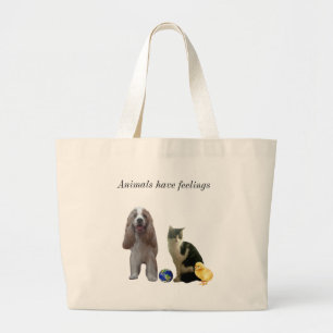 Mooie hond, lapjeskat en kuiken grote tote bag
