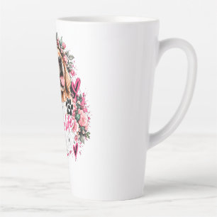 Mooie Hond met Bloemen – Bloemige Puppy Dames T-Sh Latte Mok
