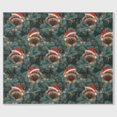 Mooie Hond met Kerstmuts en Dennentakken Kegelden Cadeaupapier (Vlak)