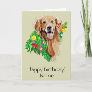 Mooie hond tussen bloemen Gouden Retriever kaart