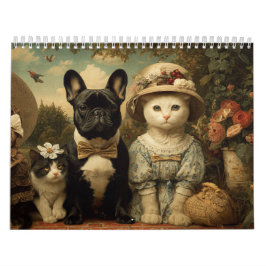 Mooie honden en katten bloementuin muur kalender