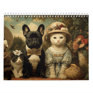 Mooie honden en katten bloementuin muur kalender