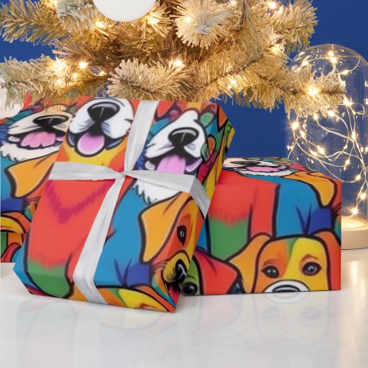 Mooie honden kleurrijke honden huisdier vibes Wrap Cadeaupapier (Feestdagen)