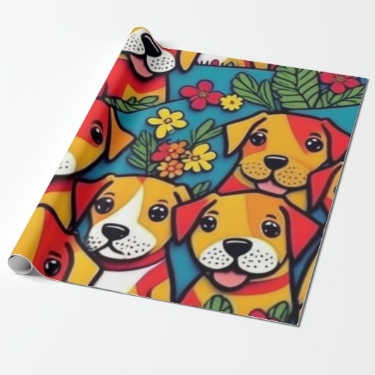Mooie honden kleurrijke honden huisdier vibes Wrap Cadeaupapier (Uitgerold)