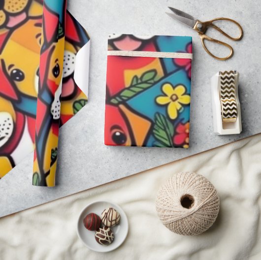 Mooie honden kleurrijke honden huisdier vibes Wrap Cadeaupapier (Crafts)