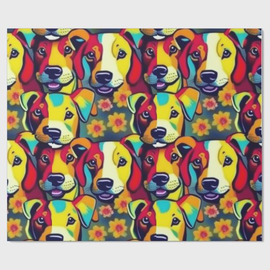 Mooie honden kleurrijke honden huisdier vibes Wrap Cadeaupapier (Vlak)