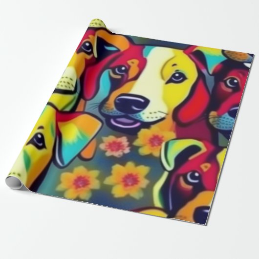 Mooie honden kleurrijke honden huisdier vibes Wrap Cadeaupapier (Uitgerold)