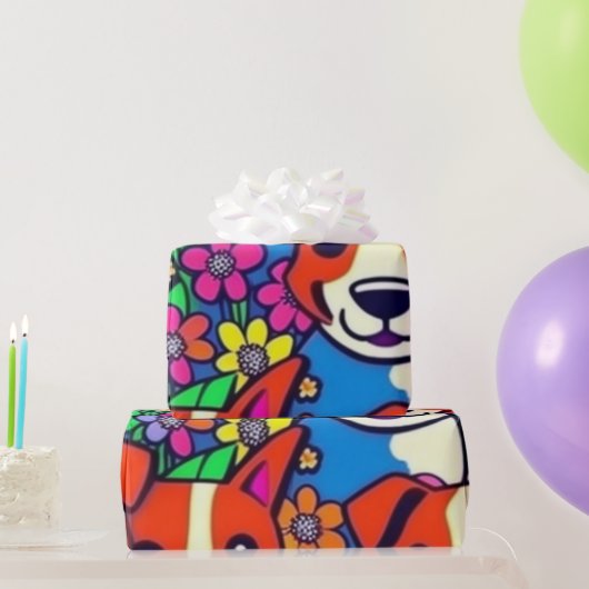 Mooie honden kleurrijke honden huisdier vibes Wrap Cadeaupapier (Feestgeschenken)