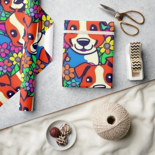Mooie honden kleurrijke honden huisdier vibes Wrap Cadeaupapier (Crafts)