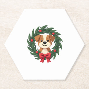 Mooie Honden Neus Kerst Krans Kerstmis Honden Moed Kartonnen Onderzetters