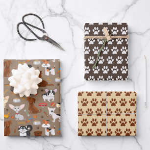 Mooie honden & poten inpakpapier set van 3 vel