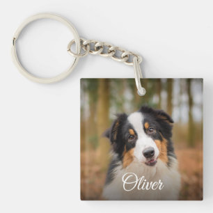 Mooie Hondenfoto Script Naam Huisdierliefhebber Sleutelhanger