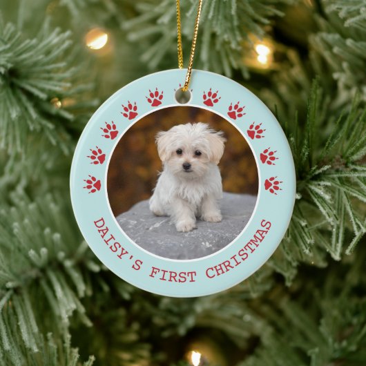 Mooie Hondenpootafdrukken Fotolijst Kerst Keramisch Ornament (Boom)