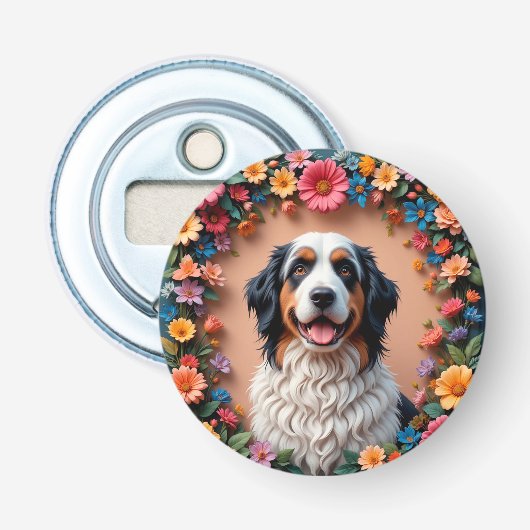 Mooie Hondenportret Button Flesopener (Voorkant)