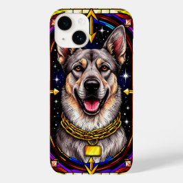 Mooie hondenportret in glas-in-lood kunstwerk Case-Mate iPhone 14 hoesje