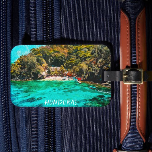 Mooie Honduras Tropical Oil Painting Bagagelabel (Voorkant Insitu 4)