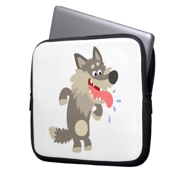 Mooie hongerige cartoonwolf laptophoes laptop sleeve (Voorkant Links)