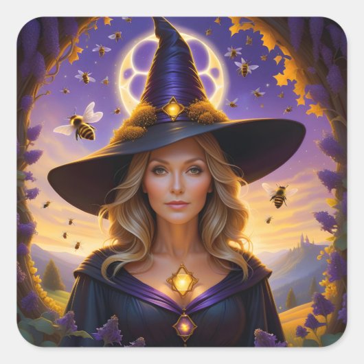Mooie Honingbij Witch Vierkante Sticker (Voorkant)