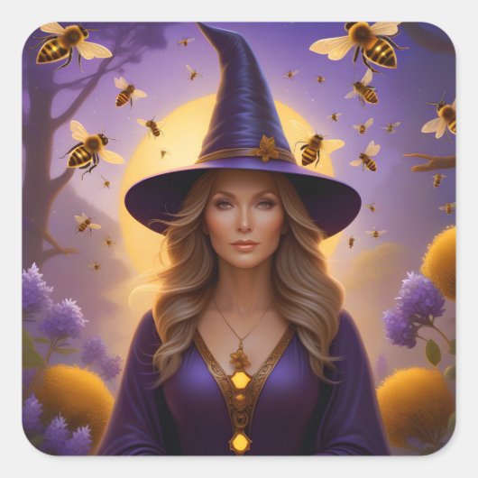 Mooie Honingbij Witch Vierkante Sticker (Voorkant)