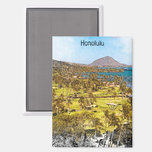 Mooie Honolulu Oahu landschap reizen Magneet (Voorkant / Achterkant)