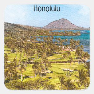 Mooie Honolulu Oahu landschap reizen Vierkante Sticker