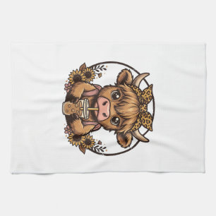 Mooie Hoogland Koe Coffee Zonnebloem Vintage T-shi Theedoek