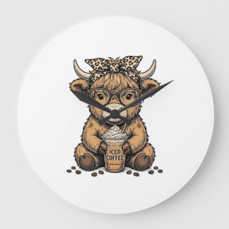 Mooie Hoogland Koe Koffie Vintage Vector T-shirt_1 Grote Klok