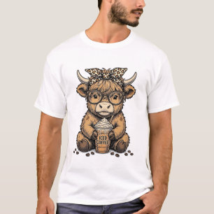 Mooie Hoogland Koe Koffie Vintage Vector T-shirt_1 T-shirt