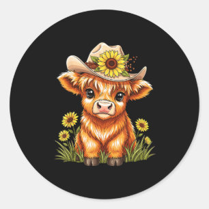 Mooie Hooglandkoe Zonnebloem Boerderij Schotse Hoo Ronde Sticker