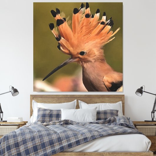 Mooie hoopvogel met kroon op veren canvas afdruk (Insitu (Slaapkamer))