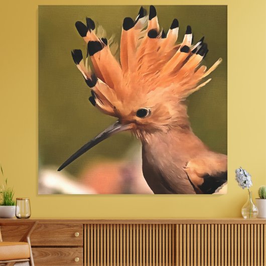 Mooie hoopvogel met kroon op veren canvas afdruk (Insitu (Woonkamer))