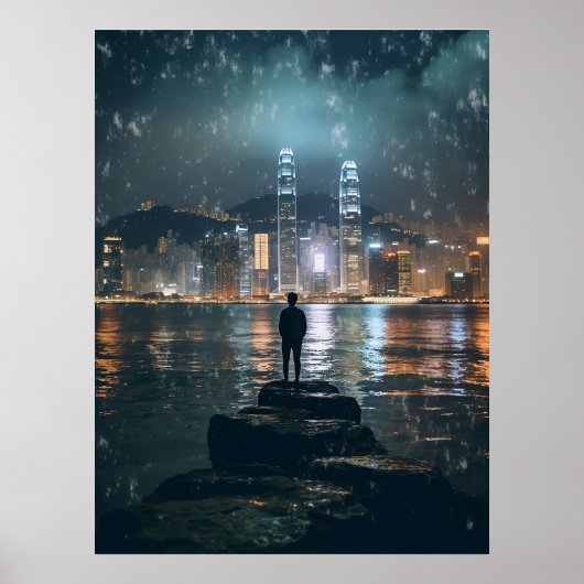 Mooie Horizon Hong Kong, Nachtstad Poster (Voorkant)