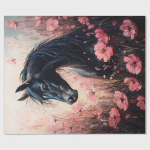 Mooie Horse Blush Pink Wildflowers Decoupage Cadeaupapier