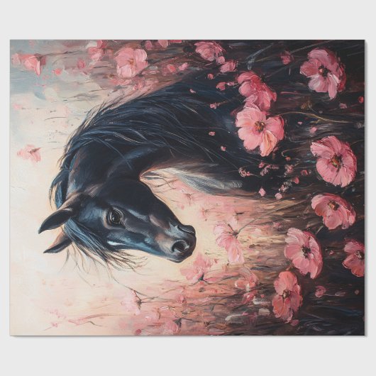 Mooie Horse Blush Pink Wildflowers Decoupage Cadeaupapier (Vlak)