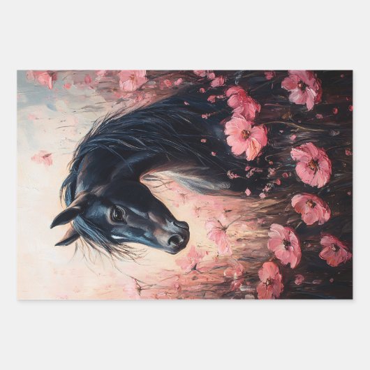 Mooie Horse Blush Pink Wildflowers Decoupage Inpakpapier Vel (Voorkant)