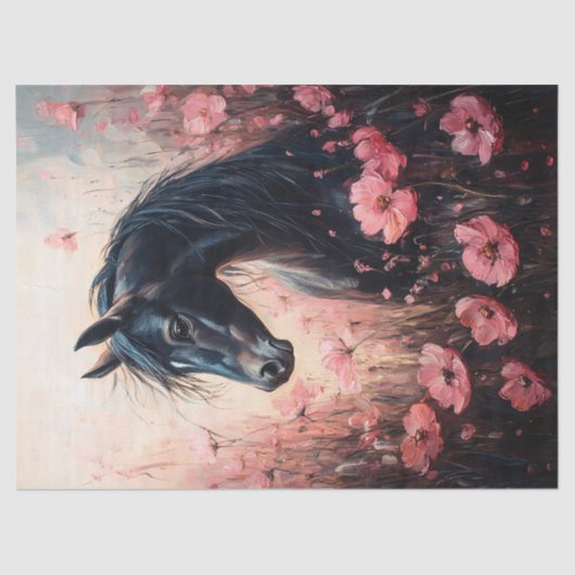 Mooie Horse Blush Pink Wildflowers Decoupage Tissuepapier (Voorkant)