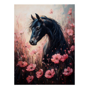 Mooie Horse Blush Roze Wildflowers Perfect Poster
