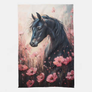 Mooie Horse Blush Roze Wildflowers Theedoek