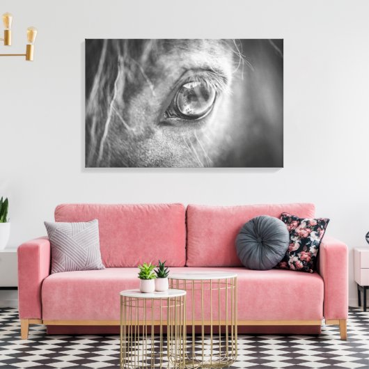 Mooie Horse Eye zwart en wit Canvas Afdruk (Insitu (Woonkamer))