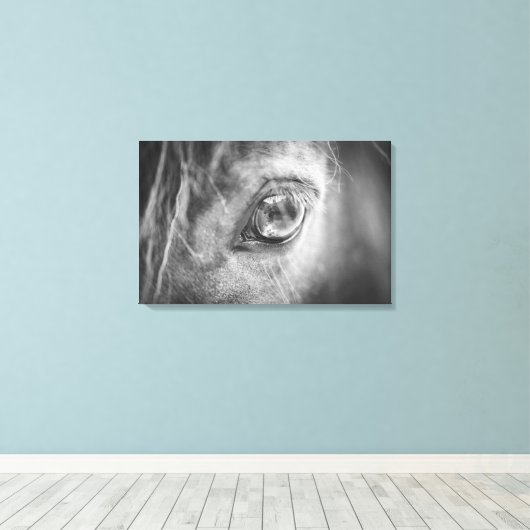 Mooie Horse Eye zwart en wit Canvas Afdruk (Insitu (Houten vloer))