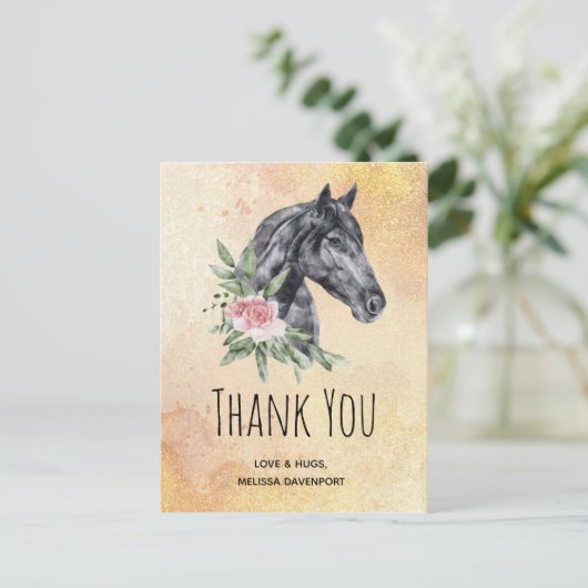 Mooie Horse Head Portret Waterverf Hartelijk dank Briefkaart (Staand voorkant)
