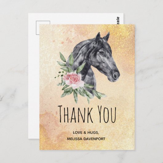 Mooie Horse Head Portret Waterverf Hartelijk dank Briefkaart (Voorkant / Achterkant)