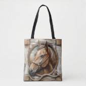 Mooie Horse Rope Hout Carving Tote Bag (Voorkant)