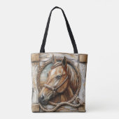 Mooie Horse Rope Hout Carving Tote Bag (Achterkant)