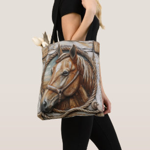 Mooie Horse Rope Hout Carving Tote Bag