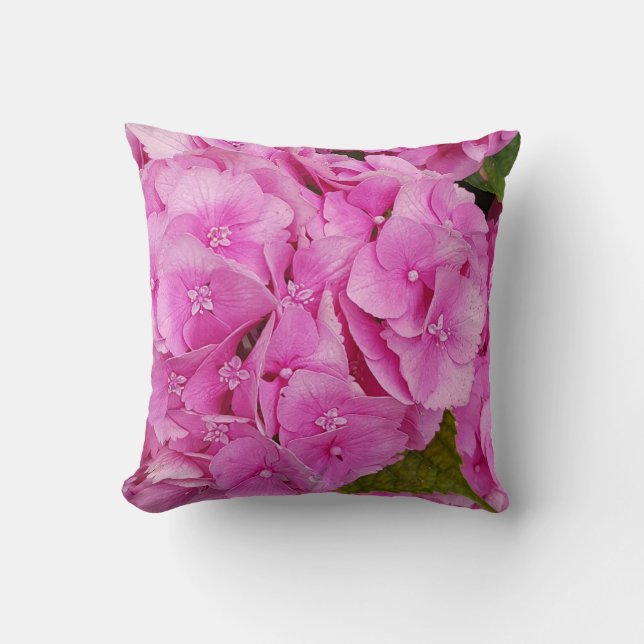 Mooie Hortensia Roze Bloemen Kussen (Voorkant)