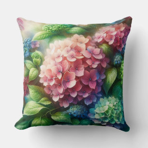 Mooie Hortensia Roze en Groen Kussen