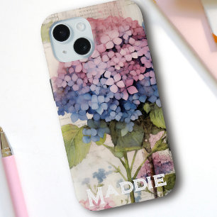 Mooie Hortensia & Vlinder Paarse Persoonlijke iPhone 15 Case
