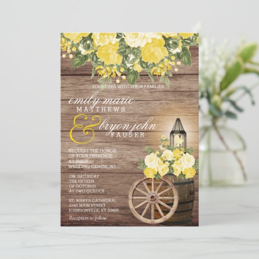 Mooie houten eekhoorn en gele bloemen kaart (Staand voorkant)