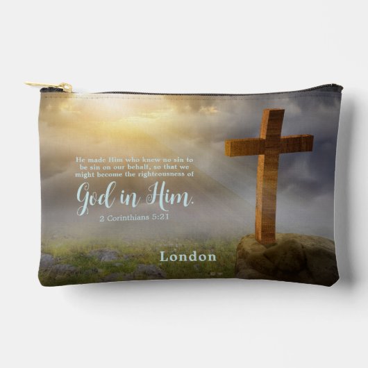 Mooie houten kruis bijbel vers gepersonaliseerd etui (Voorkant)